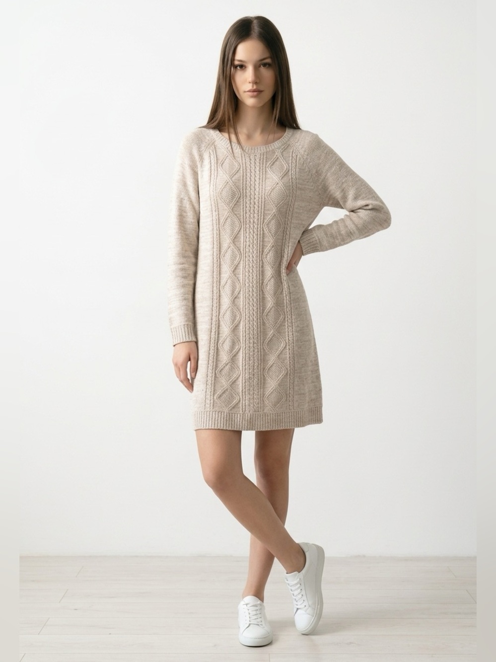 J Jill Oatmeal Cable Knit Sweater Dress